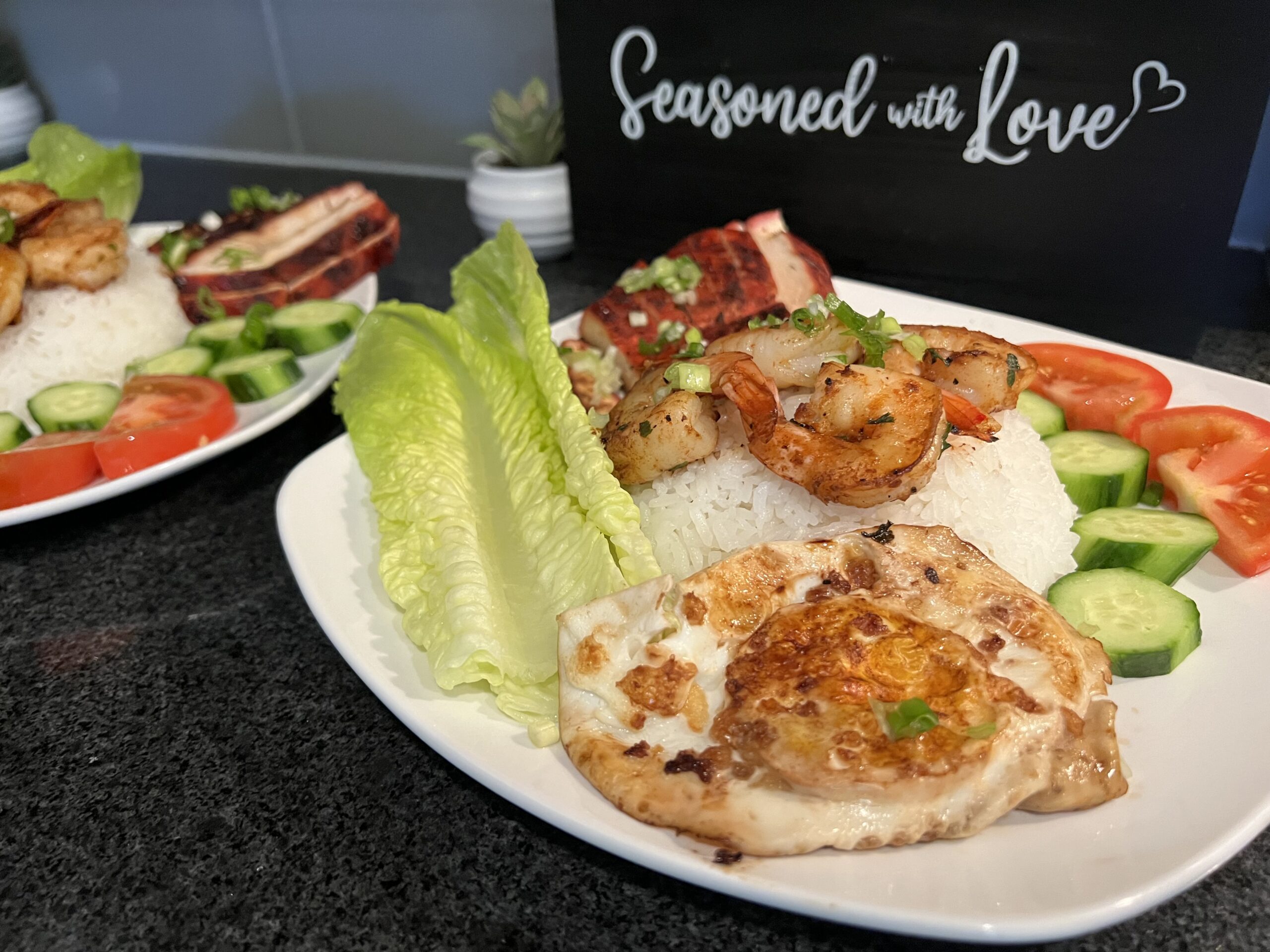 Rice Plate with Chicken, Shrimps and Veggies